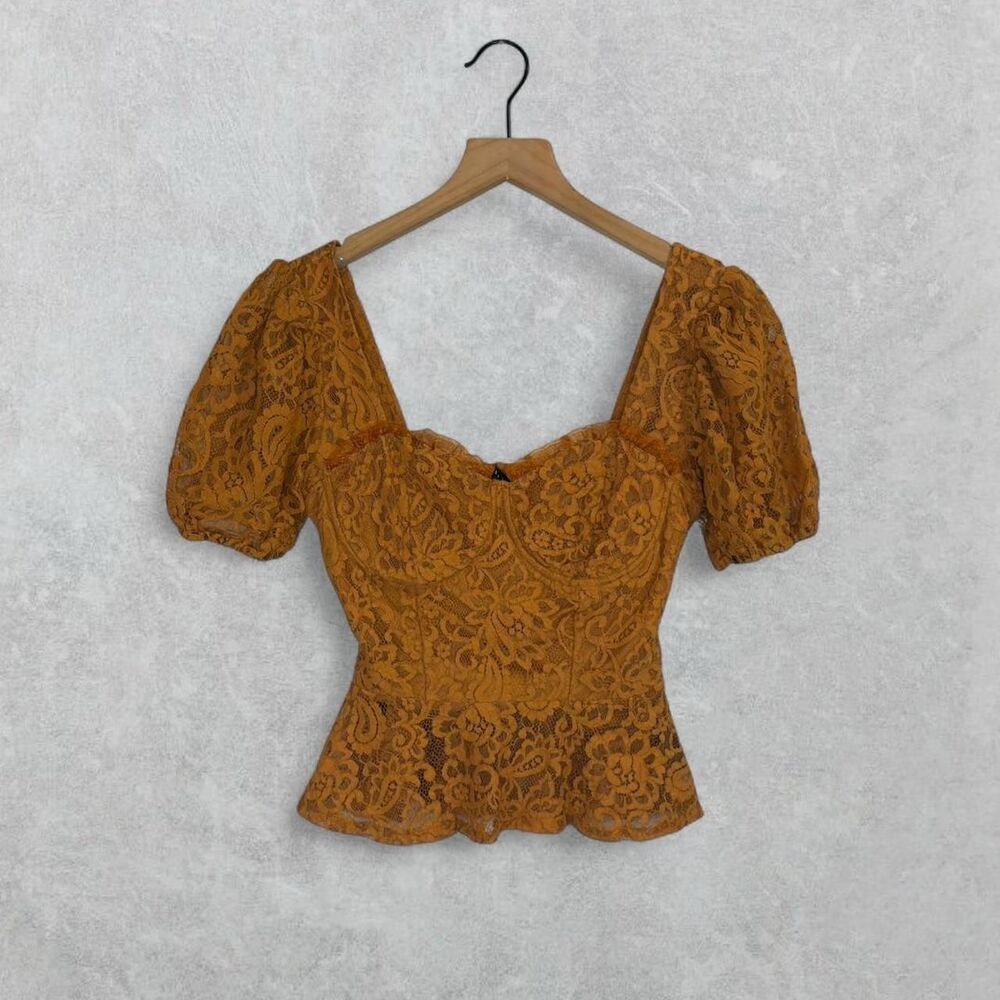 Sienna Orange Romantic Lace Peplum Bustier Crop Top Size S - Picture 8 of 8